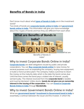 Benefits of Bonds in India