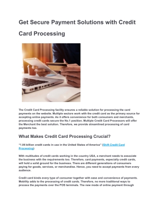 Get Secure Payment Solutions with Credit Card Processing