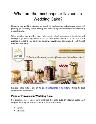 Express Hotels India - What are the most popular flavours in Wedding Cake