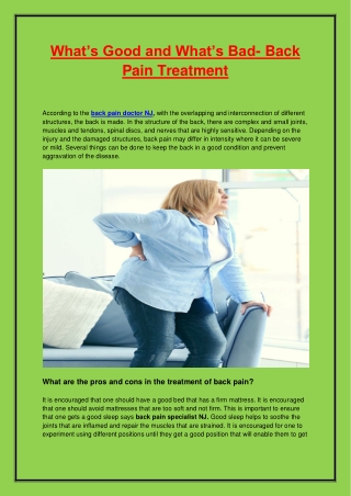 What’s Good and What’s Bad- Back Pain Treatment