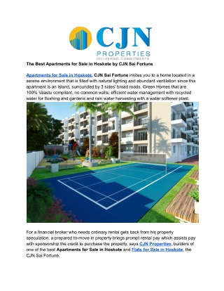 The Best Apartments for Sale in Hoskote by CJN Sai Fortune