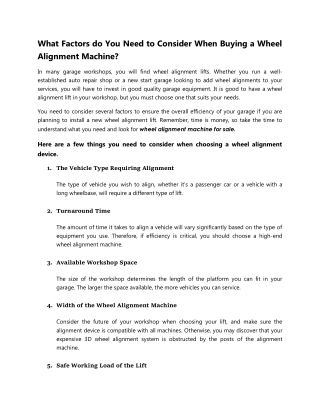 What Factors do You Need to Consider When Buying a Wheel Alignment Machine