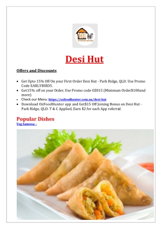 15% Off - Desi Hut Indian Restaurant - Park Ridge, QLD