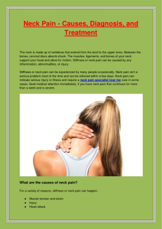 Neck Pain - Causes, Diagnosis, and Treatment