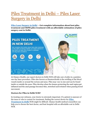 Piles Treatment in Delhi – Piles Laser Surgery in Delhi