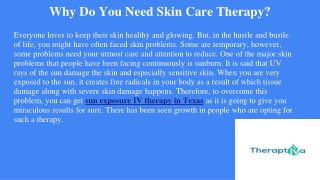Why Do You Need Skin Care Therapy