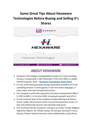 Some Great Tips About Hexaware Technologies Before Buying and Selling It’s Share