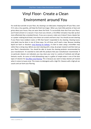 Vinyl Floor- Create a Clean Environment around You