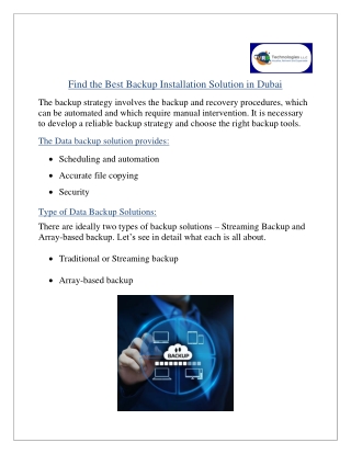 Find the Best Backup Installation Solution in Dubai