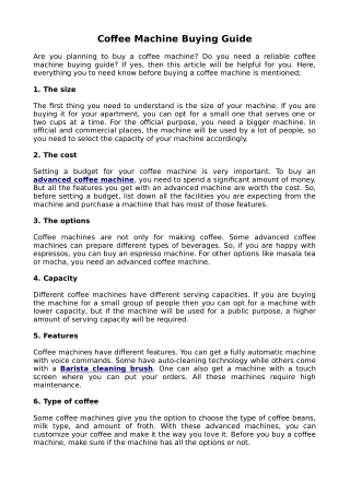 Coffee Machine Buying Guide