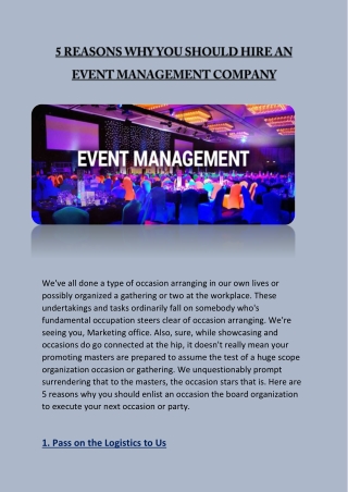 5 REASONS WHY YOU SHOULD HIRE AN EVENT MANAGEMENT COMPANY