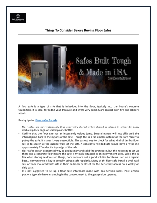 Things To Consider Before Buying Floor Safes