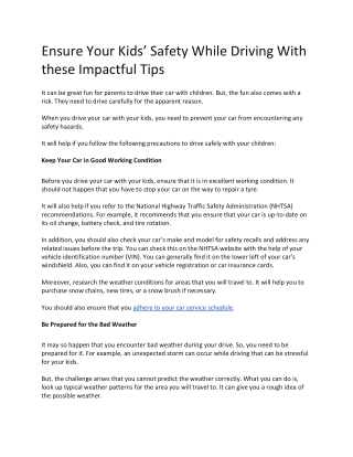 Ensure Your Kids’ Safety While Driving With these Impactful Tips
