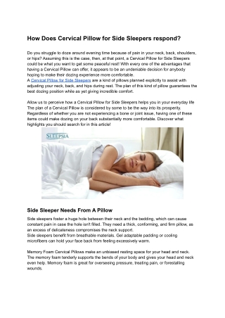 How Does Cervical Pillow for Side Sleepers respond?