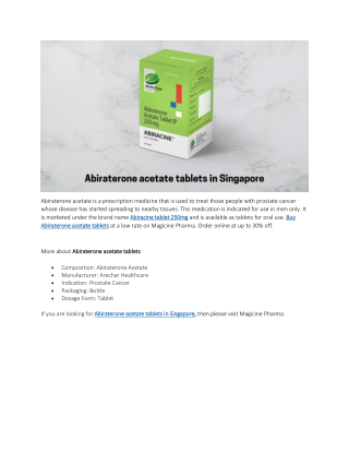 Abiraterone acetate tablets in Singapore