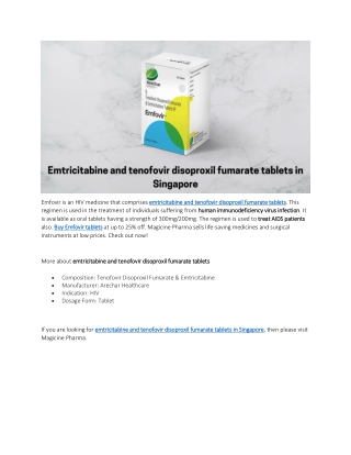 Emtricitabine and tenofovir disoproxil fumarate tablets in Singapore