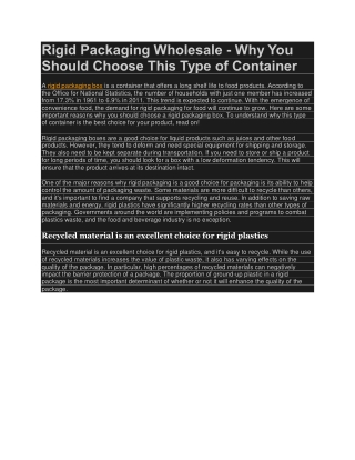 Rigid Packaging Wholesale - Why You Should Choose This Type of Container