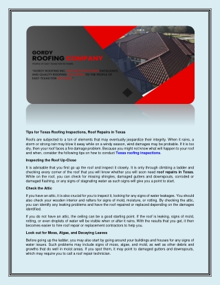 Tips for Texas Roofing Inspections, Roof Repairs in Texas