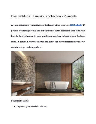 Dxv Bathtubs | Luxurious collection - Plumbtile