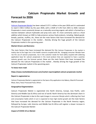 Calcium Propionate Market Market Growth and Forecast to 2026