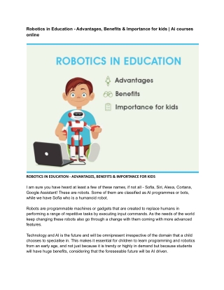 Robotics in Education - Advantages, Benefits & Importance for kids _ Ai courses online
