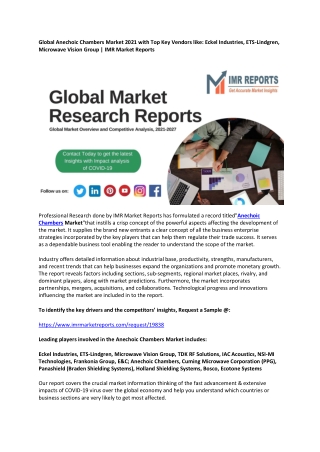 Global Anechoic Chambers Market 2021 with Top Key Vendors like: Eckel Industries