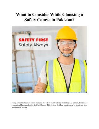 What to Consider While Choosing a Safety Course in Pakistan