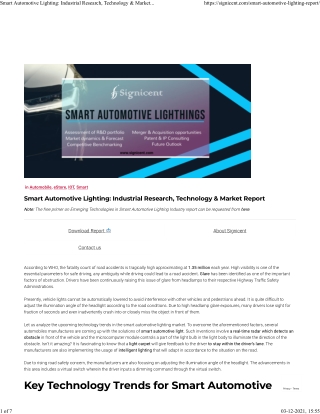 Smart Automotive Lighting Industrial Research, Technology & Market Report - Signicent LLP