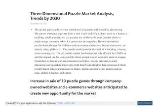 Three Dimensional Puzzle Market Analysis, Trends by 2030