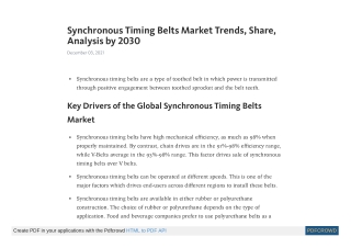 Synchronous Timing Belts Market Trends, Share, Analysis by 2030