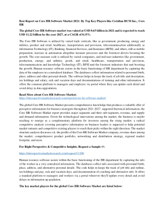 Best Report on Core HR Software Market 2021: By Top Key Players like Ceridian HC