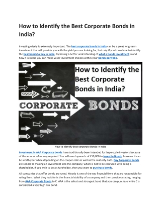 How to Identify the Best Corporate Bonds in India