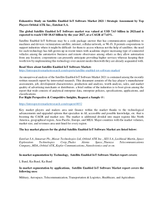 Exhaustive Study on Satellite Enabled IoT Software Market 2021