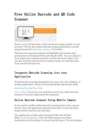 Free Online Barcode and QR Code Scanner - Dynamsoft