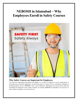 NEBOSH in Islamabad – Why Employees Enroll in Safety Courses