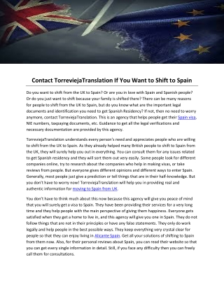 Contact TorreviejaTranslation If You Want to Shift to Spain