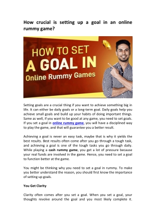 How crucial is setting up a goal in an online rummy