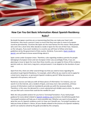 How Can You Get Basic Information About Spanish Residency Rules