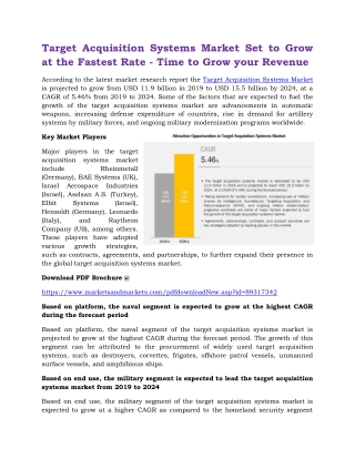 Target Acquisition Systems Market Set to Grow at the Fastest Rate