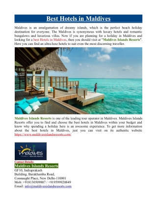 Best Hotels in Maldives