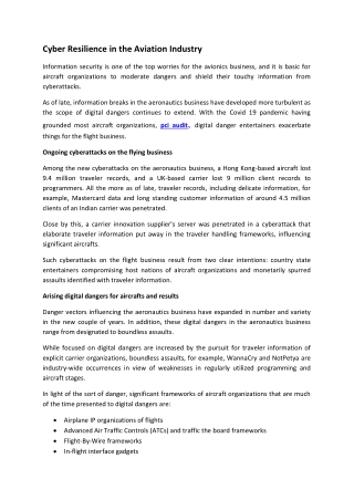 Cyber Resilience in the Aviation Industry