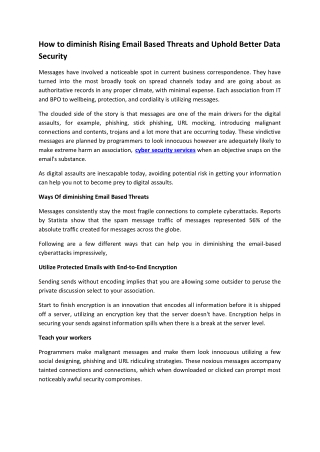 How to diminish Rising Email Based Threats and Uphold Better Data Security