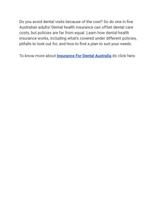 Insurance For Dental Australia