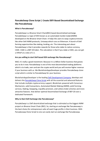 PancakeSwap Clone Script | Create DEFI Based DEX like PancakeSwap