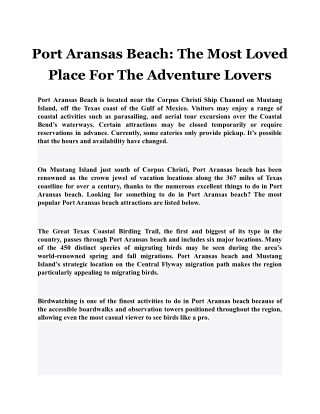 Port Aransas Beach: The Most Loved Place For The Adventure Lovers
