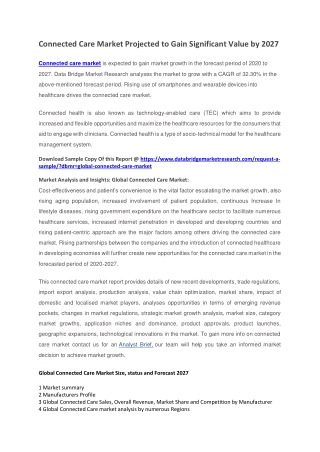Connected Care Market Projected to Gain Significant Value by 2027