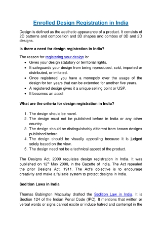 Enrolled Design Registration in India