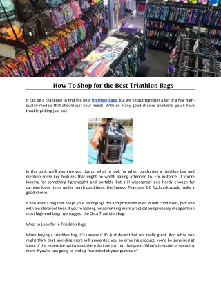 How To Shop for the Best Triathlon Bags