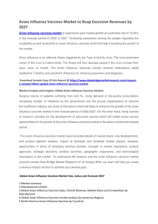 Avian Influenza Vaccines Market to Reap Excessive Revenues by 2027
