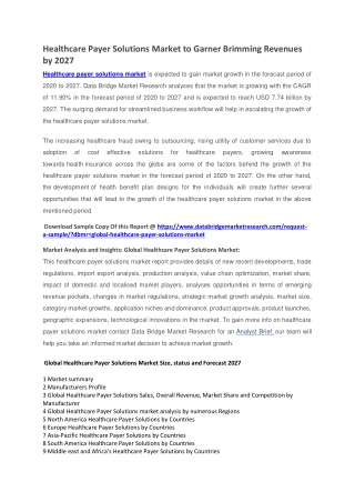 Healthcare Payer Solutions Market to Garner Brimming Revenues by 2027